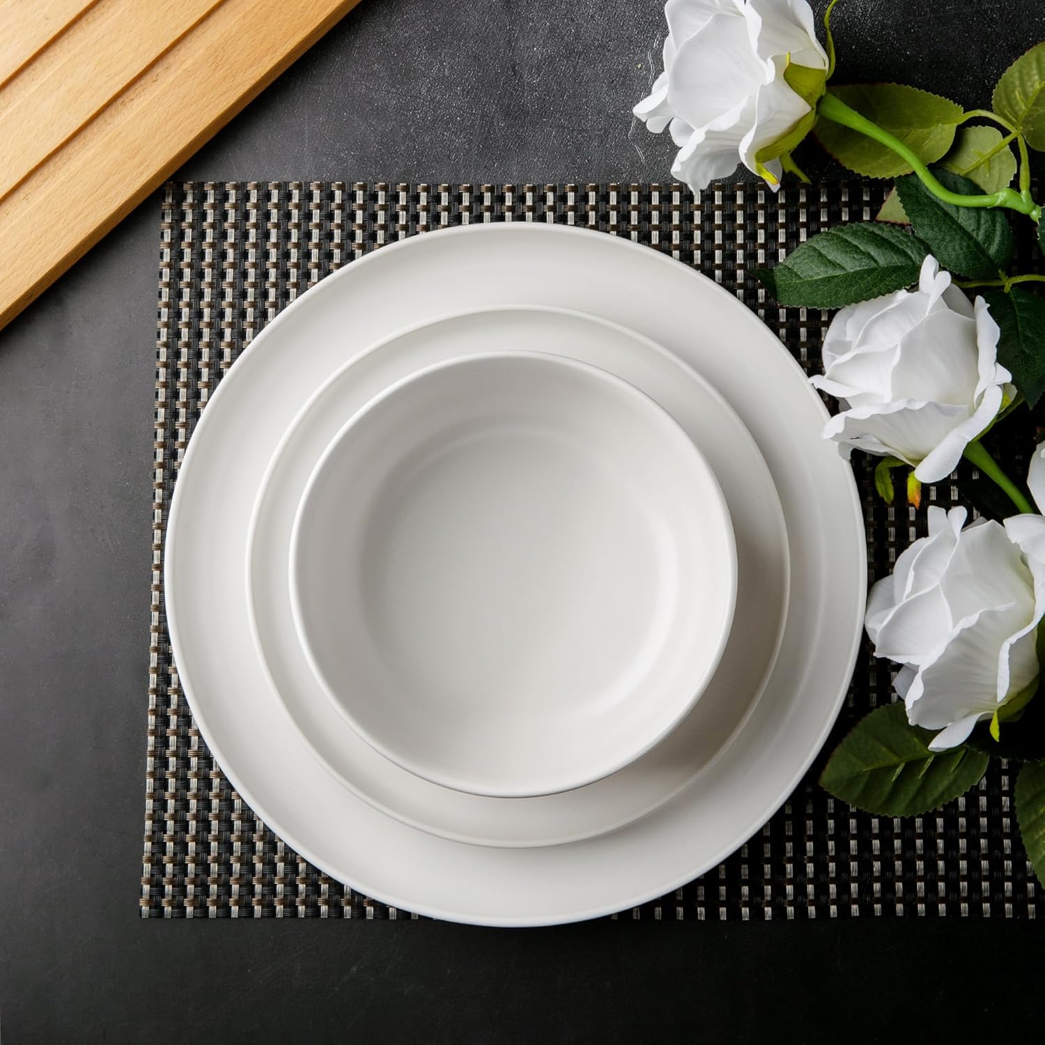 AmorArc Ceramic Dinnerware Sets, Wavy Rim Stoneware Plates and Bowls Sets, Highly Chip and Crack