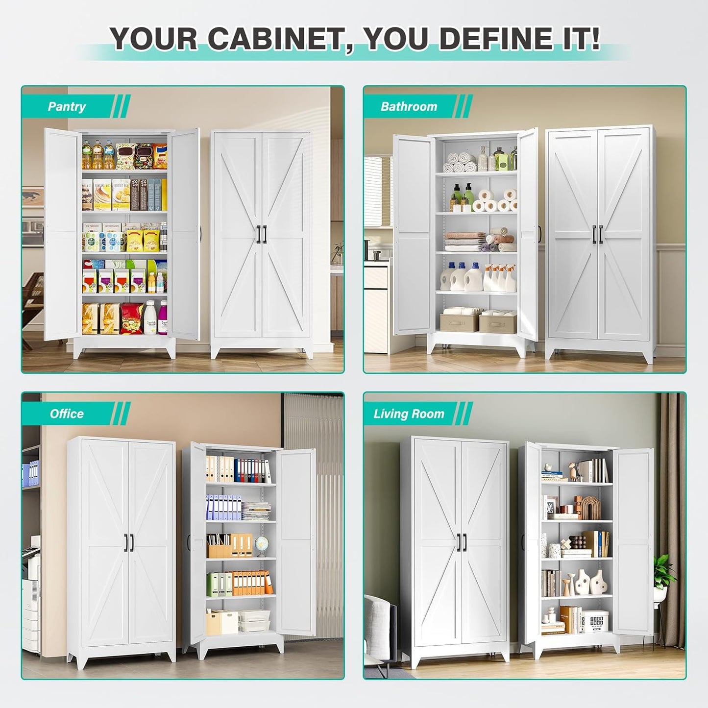 75" Tall Pantry Cabinet,Farmhouse Kitchen Pantry Storage Cabinets with 2 Doors and 5 Shelves,White