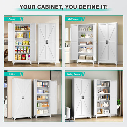75" Tall Pantry Cabinet,Farmhouse Kitchen Pantry Storage Cabinets with 2 Doors and 5 Shelves,White