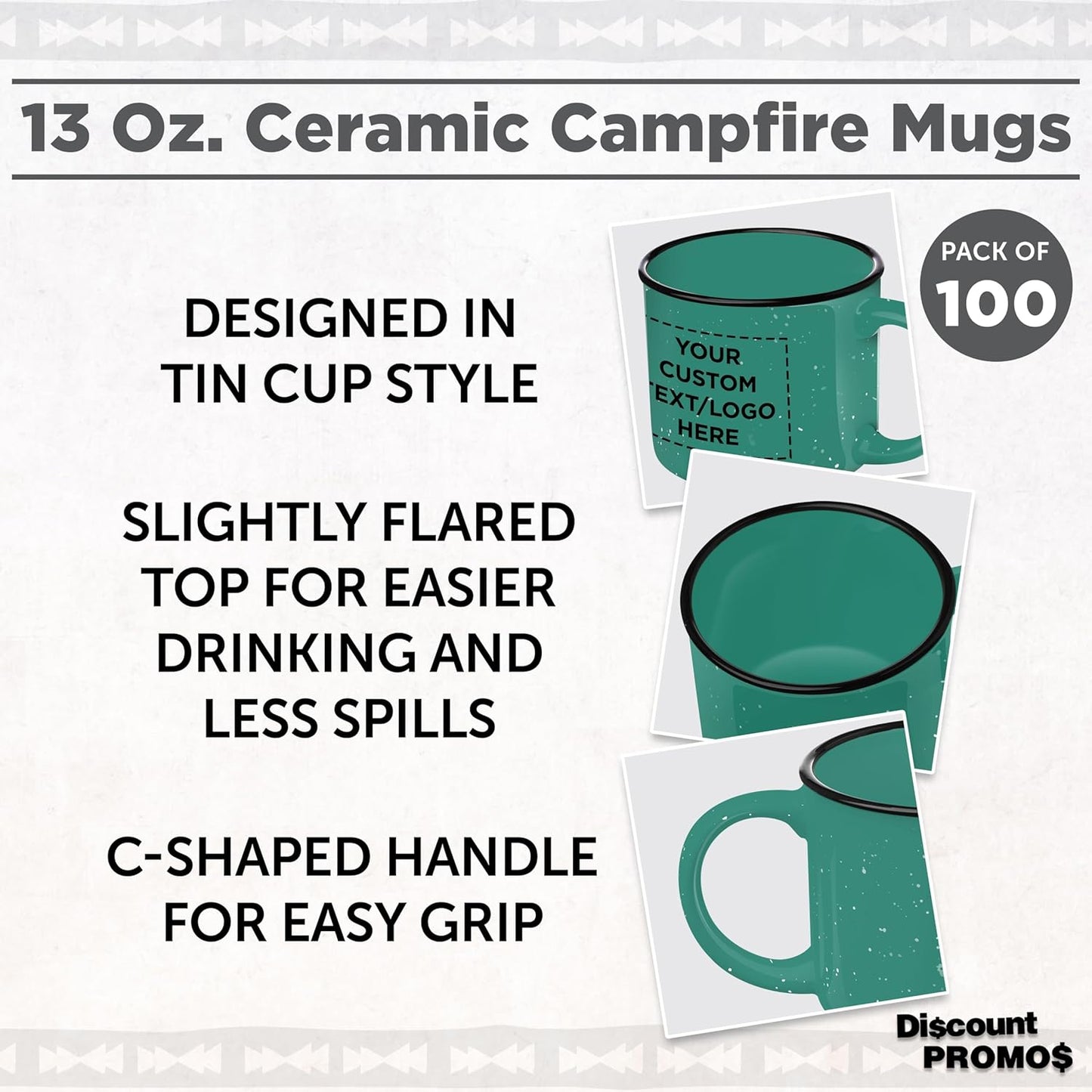 DISCOUNT PROMOS Custom Ceramic Campfire Coffee Mugs 13 oz. Set of 100, Personalized Bulk Pack