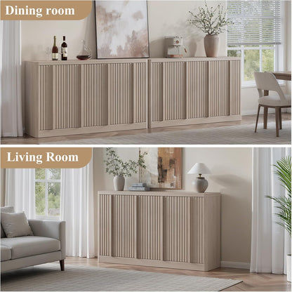 Fluted Buffet Cabinet with Storage, 120" Sideboard Buffet Storage Cabinet with 8 Doors & Solid Wood