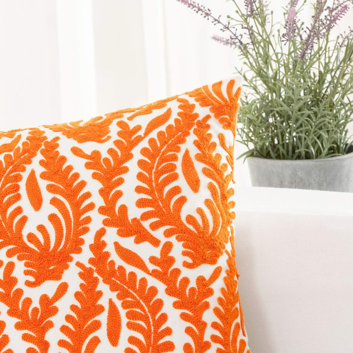 HWY 50 Orange Fall Decorative Throw Pillow Covers 18x18 Inch (1 Piece), Embroidered Cotton