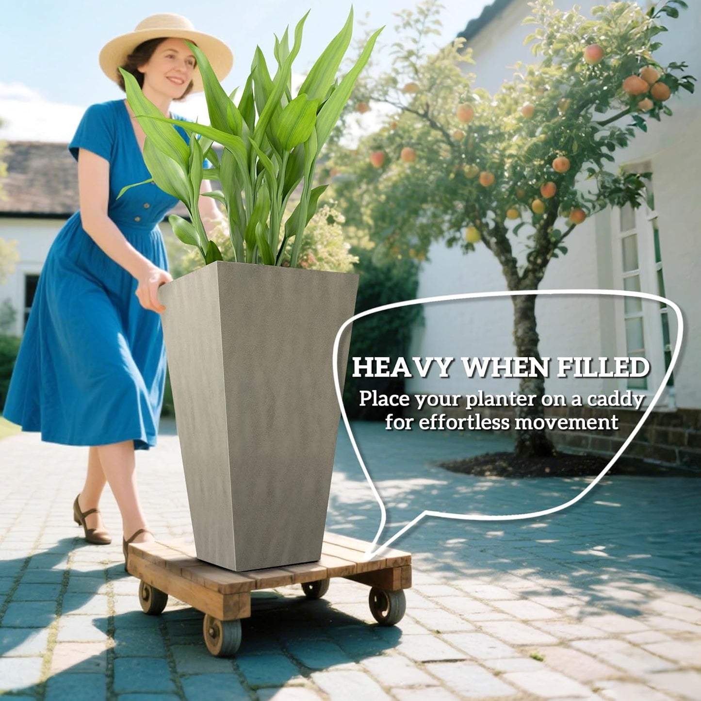 Outsunny Tall Planters for Outdoor Plants Set of 3, 28 in Taper Planters with Drainage Holes
