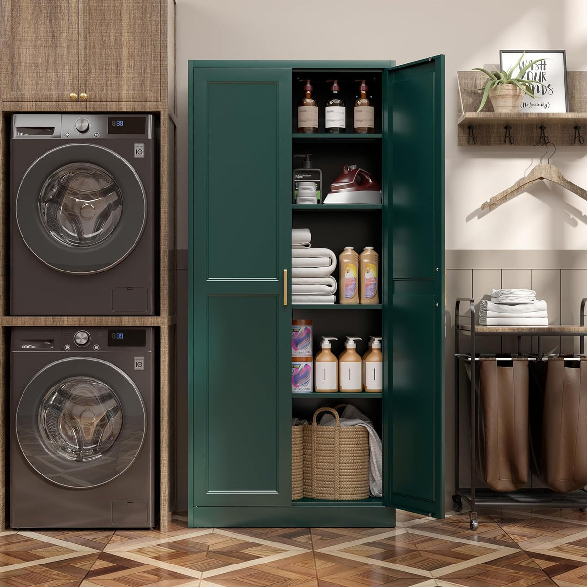 Kitchen Pantry Cabinet,71”Green Metal Pantry Storage Cabinets with Doors and 4 Adjustable