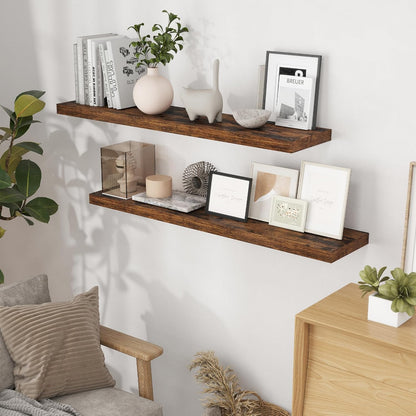 48 Inch Floating Shelves Set of 2, Rustic 48 x 9 Floating Shelf for Wall, 9 Inch Deep Bookshelf