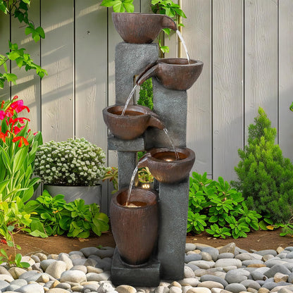 Naturefalls 39” H Modern Outdoor Fountain - 5 Crocks Outdoor Garden Fountains with Contemporary