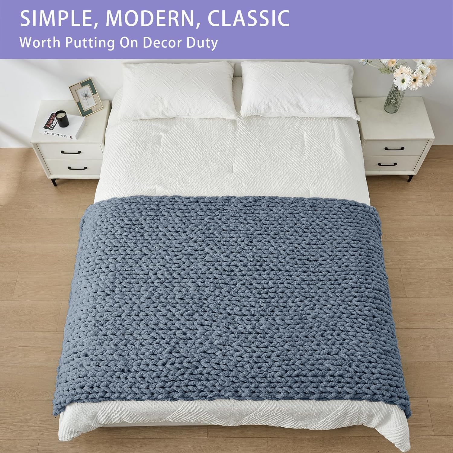 Bigacogo Chunky Knit Throw Blanket for Couch, 40x80 inches, 100% Hand Knitted with Thick Jumbo