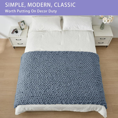 Bigacogo Chunky Knit Throw Blanket for Couch, 40x80 inches, 100% Hand Knitted with Thick Jumbo