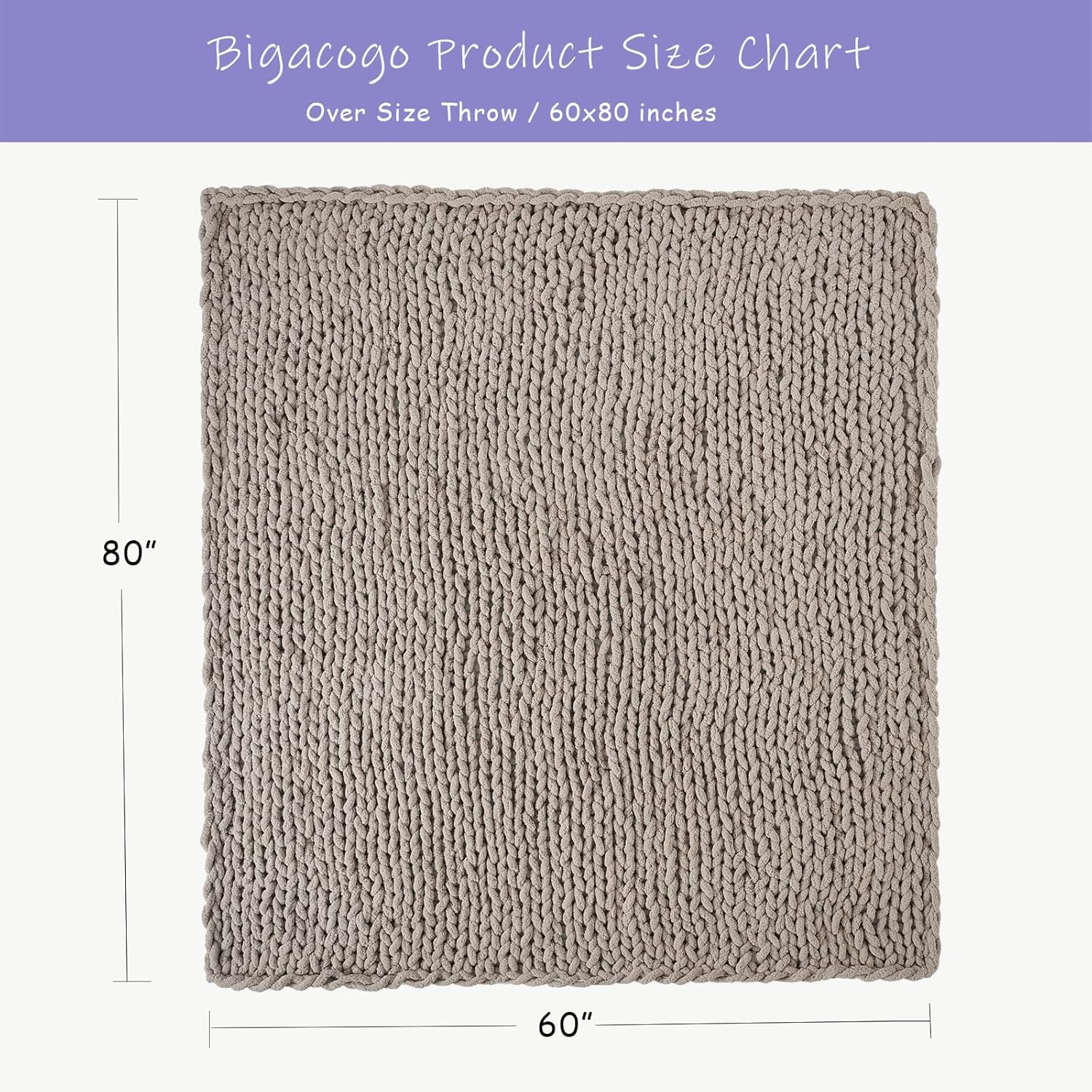 Bigacogo Chunky Knit Throw Blanket for Couch, 60x80 inches, 100% Hand Knitted with Thick Jumbo