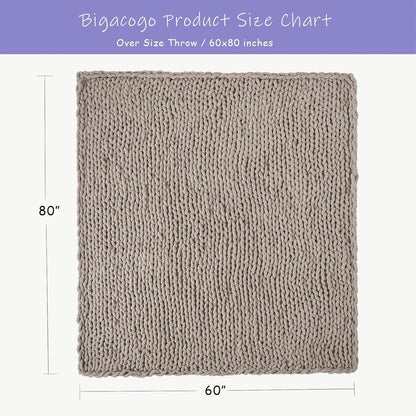 Bigacogo Chunky Knit Throw Blanket for Couch, 60x80 inches, 100% Hand Knitted with Thick Jumbo