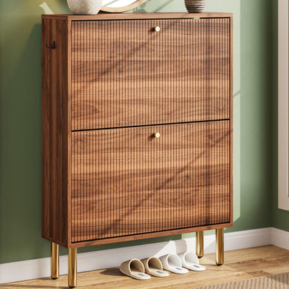Nicetree Shoe Storage Cabinet for Entryway - 2 Flip Drawers Shoe Cabinet with Tiered Fluted Design