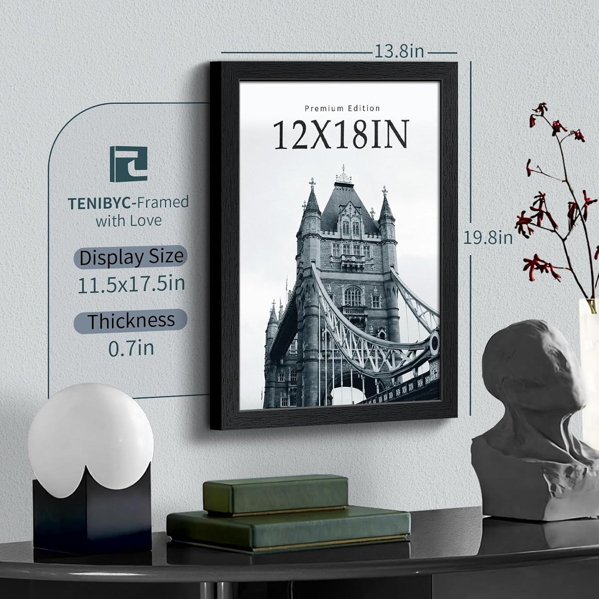 12x18 Poster Frame Set - 3 Pack, Textured Black Solid Wood with HD Tempered Glass, Wall Gallery