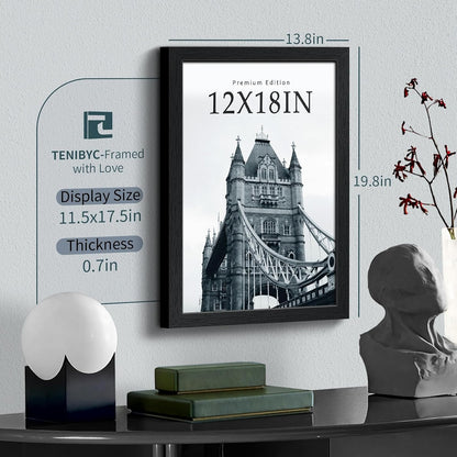 12x18 Poster Frame Set - 3 Pack, Textured Black Solid Wood with HD Tempered Glass, Wall Gallery