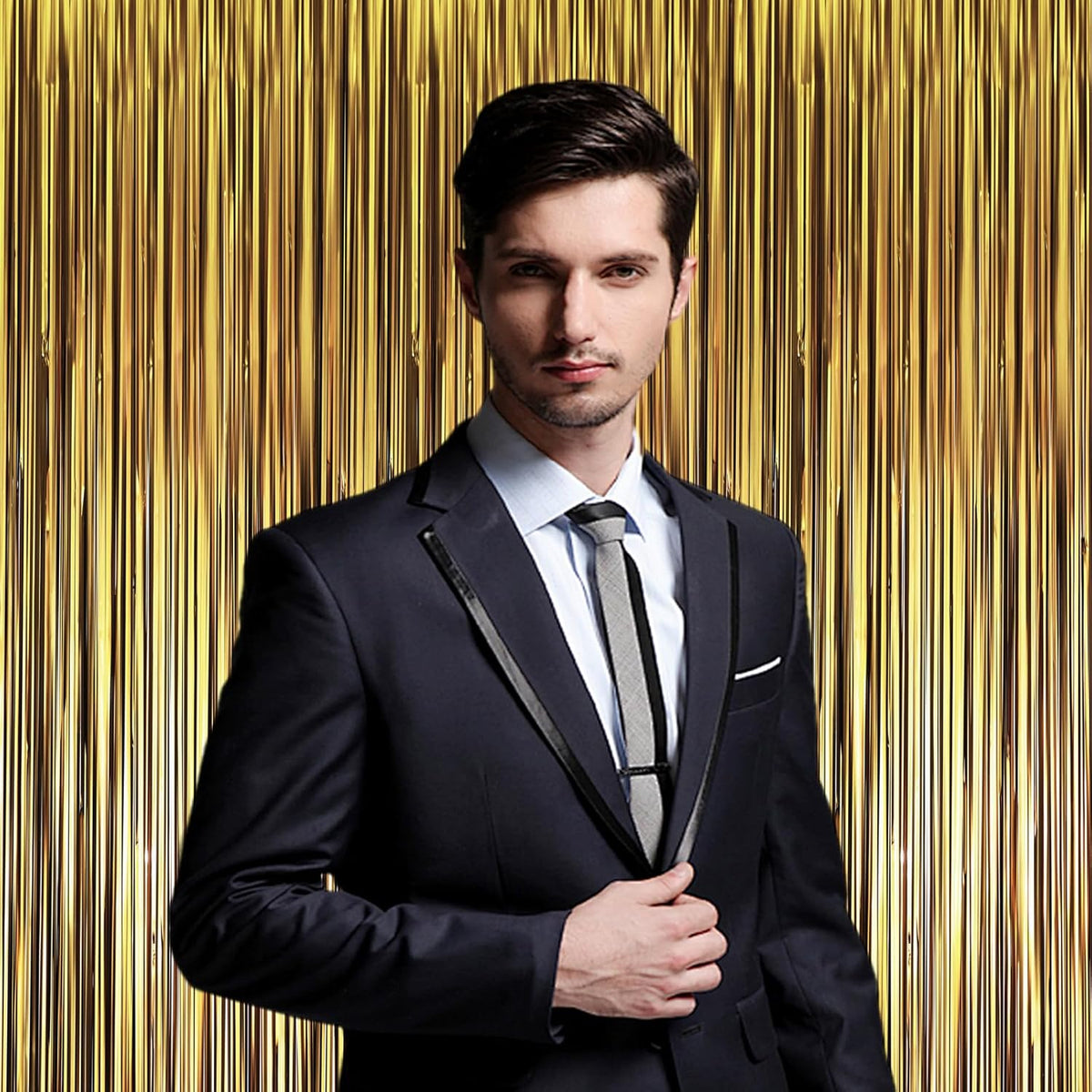 3 Pack 3.3 x 8.2 ft Matte Gold Foil Fringe Backdrop Curtains, Tinsel Streamers Party Decorations