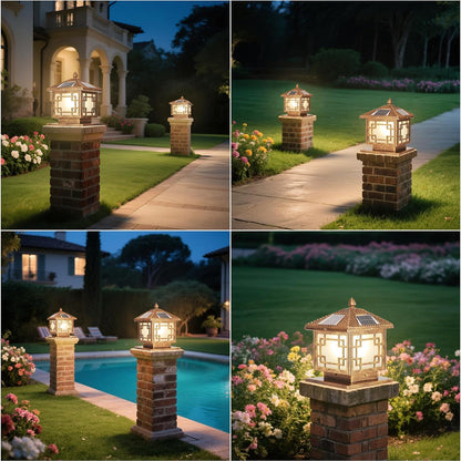 SLAWA Outside Housing Post Lighting Fixtures 9.8In Solar Post Caps Lights Bronze Aluminium