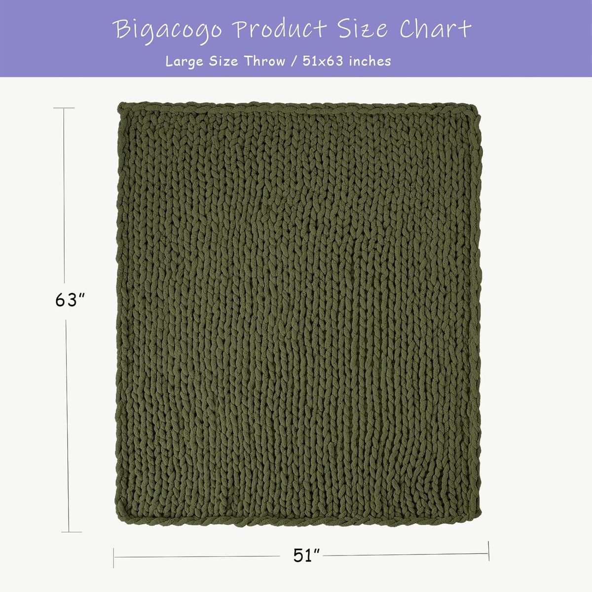 Bigacogo Chunky Knit Throw Blanket for Couch, 51x63 inches, 100% Hand Knitted with Thick Jumbo