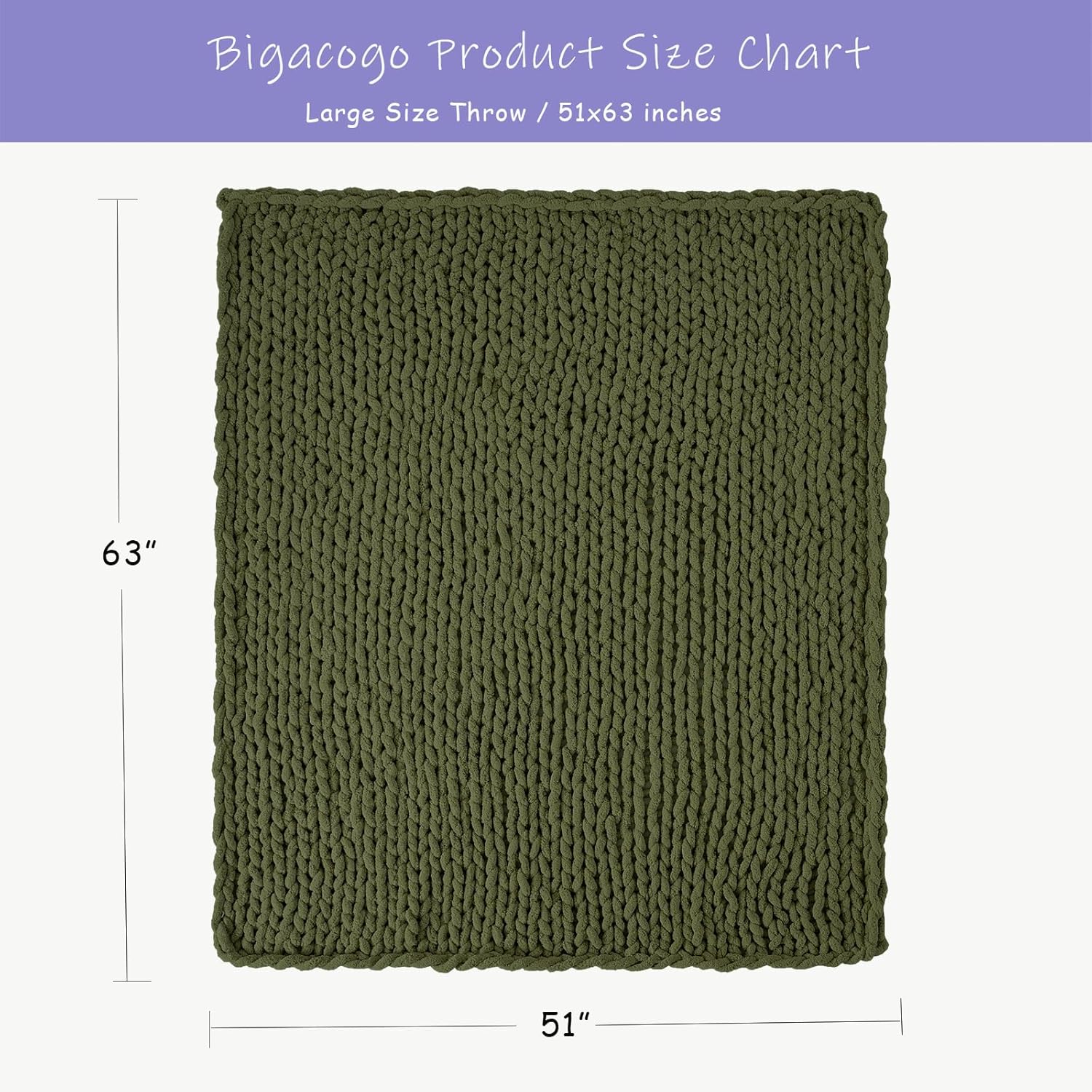Bigacogo Chunky Knit Throw Blanket for Couch, 51x63 inches, 100% Hand Knitted with Thick Jumbo