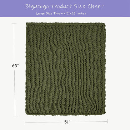 Bigacogo Chunky Knit Throw Blanket for Couch, 51x63 inches, 100% Hand Knitted with Thick Jumbo