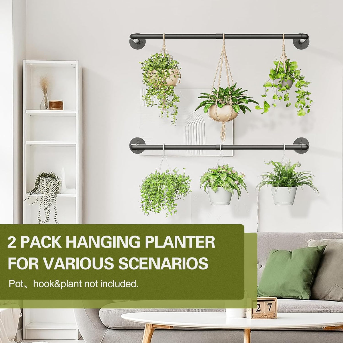 2Pc Hanging Planters for Indoor Plants Plant Hanger Indoor Hanging Plant Holder Black Metal