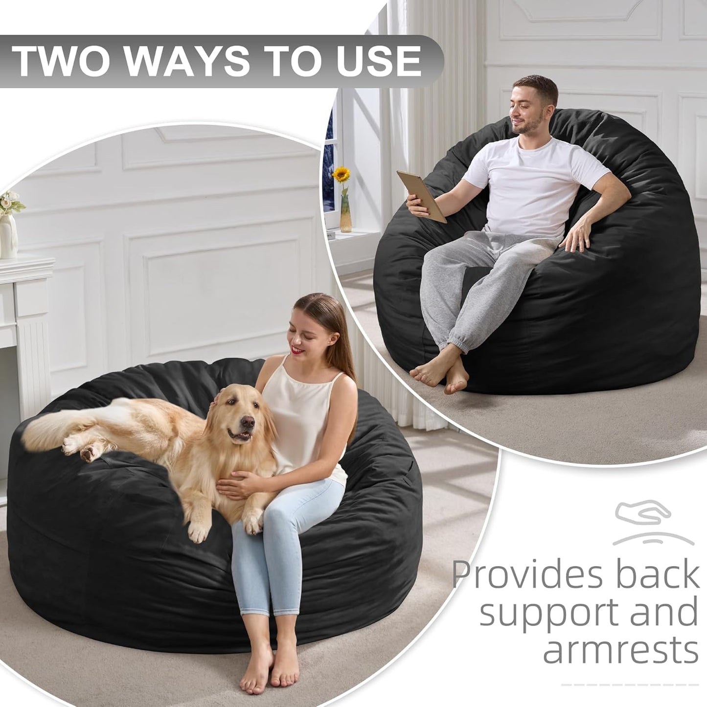 Hobestluk 5FT Bean Bag Chair Giant Bean Bag Chairs for Adults Large Bean Chairs with Removable