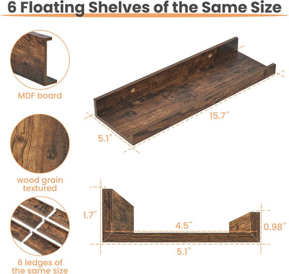 upsimples Floating Shelves for Wall, Wall Shelves for Decor Storage Set of 6, Wall Mounted Wood