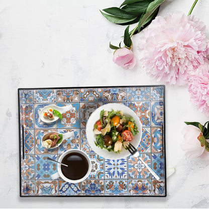 Spsyrine Serving Tray with Handles, Plastic Decorative Tray for Coffee Table, Living Room, Home