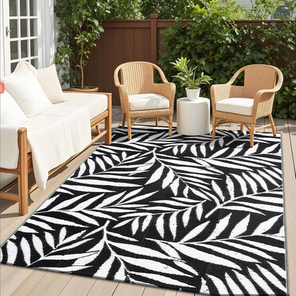 OLANLY Waterproof Outdoor Rug 5x8 ft, Reversible Outdoor Plastic Straw Rug with Leaf Pattern, RV