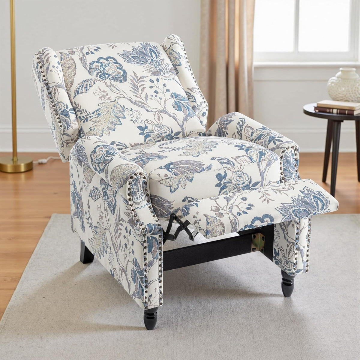 UIXE Floral Pushback Recliner Chairs Set of 2, Fabric Upholstered Armchair Push Back Accent Chair
