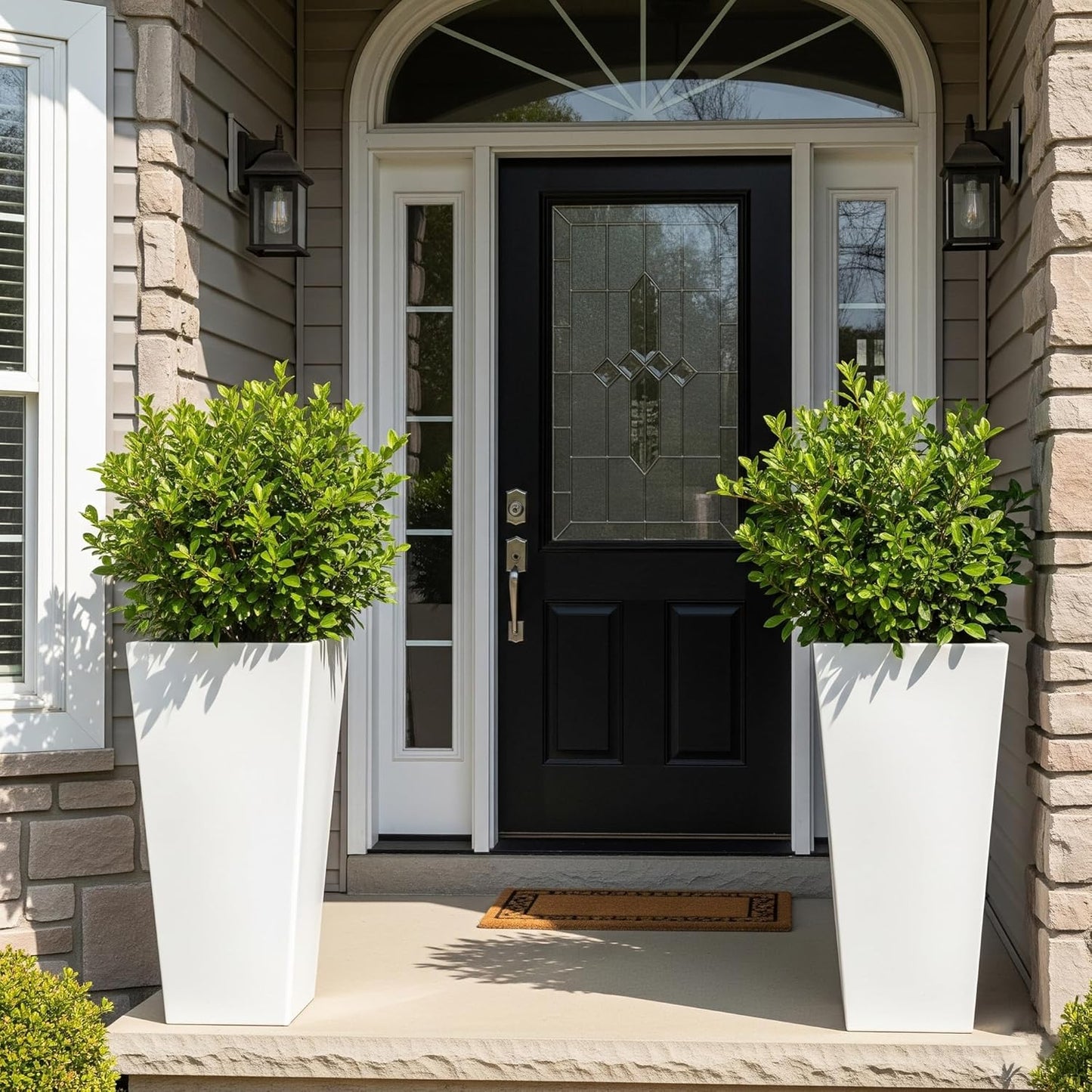 WORTH Garden Large 28 in.Tall Planters Set of 2 for Indoor and Outdoor, Heavy Duty Plastic White