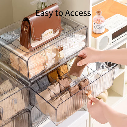 Underwear Organizer for Closet, Acrylic Socks Bra Underwear Drawer Organizer with Dividers, 24 Cell