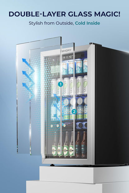EUHOMY Beverage Refrigerator and Cooler, 128 Can Mini fridge with Glass Door, Small Refrigerator