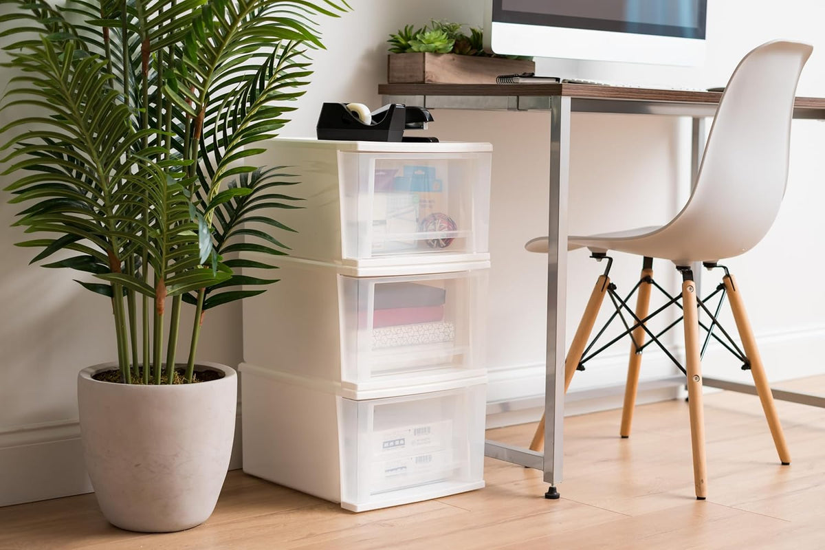 IRIS USA 17 Qt. Plastic Drawer Storage Organizer Stacking Drawers, 4-Pack, Stackable Unit with