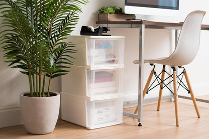 IRIS USA 17 Qt. Plastic Drawer Storage Organizer Stacking Drawers, 4-Pack, Stackable Unit with