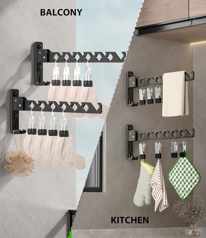 Wall Mount Coat Hanger Holder Black Clothes Drying Organizer Rack Garment Hooks Aluminium