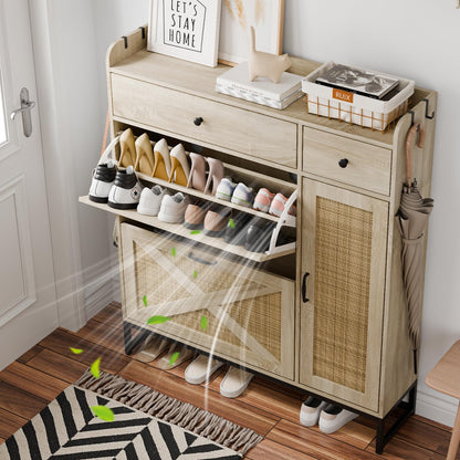 Holiwei Shoe Cabinet Rattan Woven with High Boot Storage, Large Capacity Modern Entryway Organizer