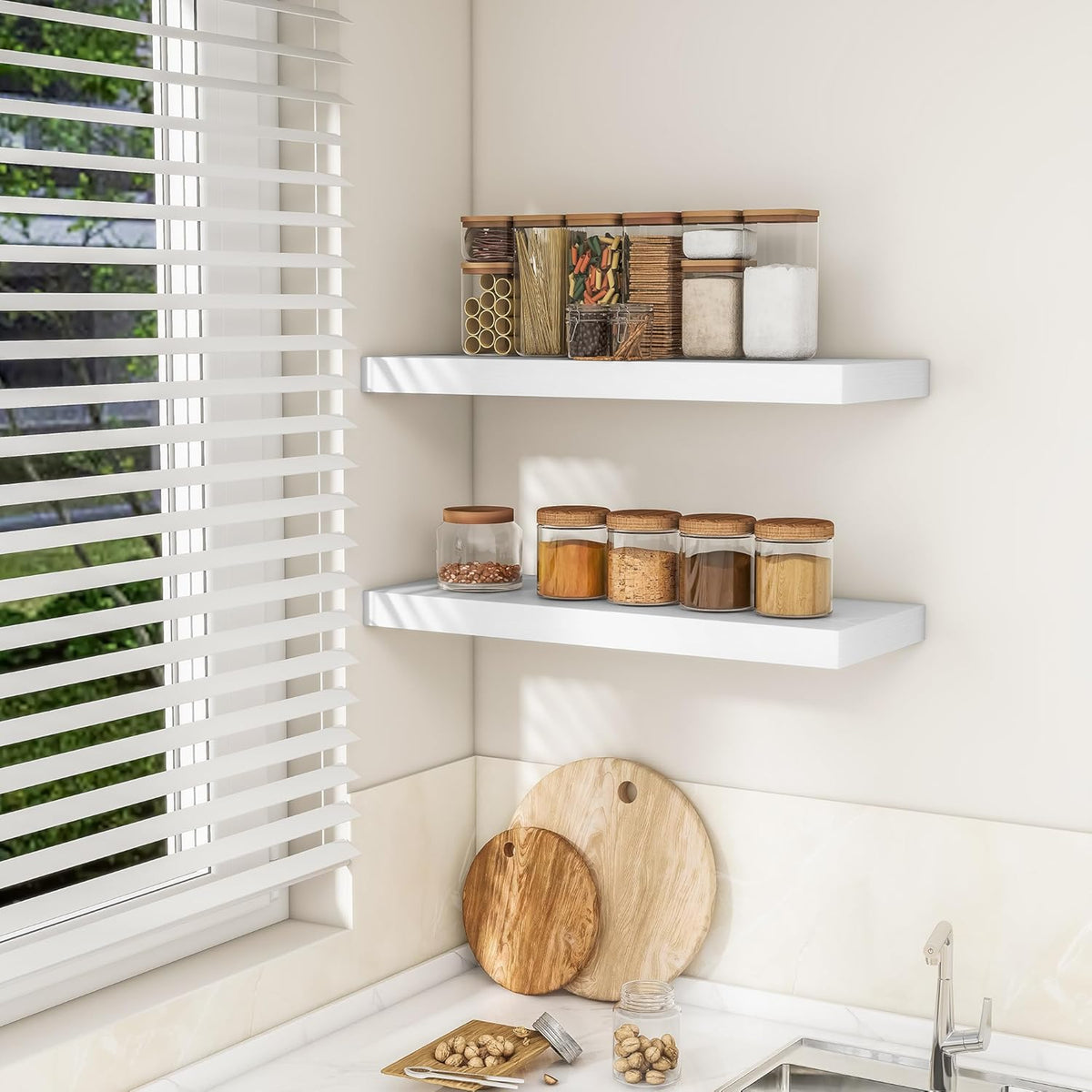RICHFOCUS 31.5Inch Floating Shelves for Wall 2 Pack Shelves for Bedroom|Kitchen|Bathroom Wall