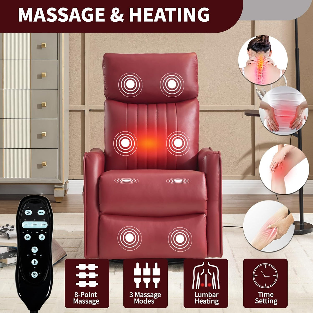Manual Swivel Rocker Recliner Chair for Adults, Overstuffed Reclining Glider Chair for Nursing with