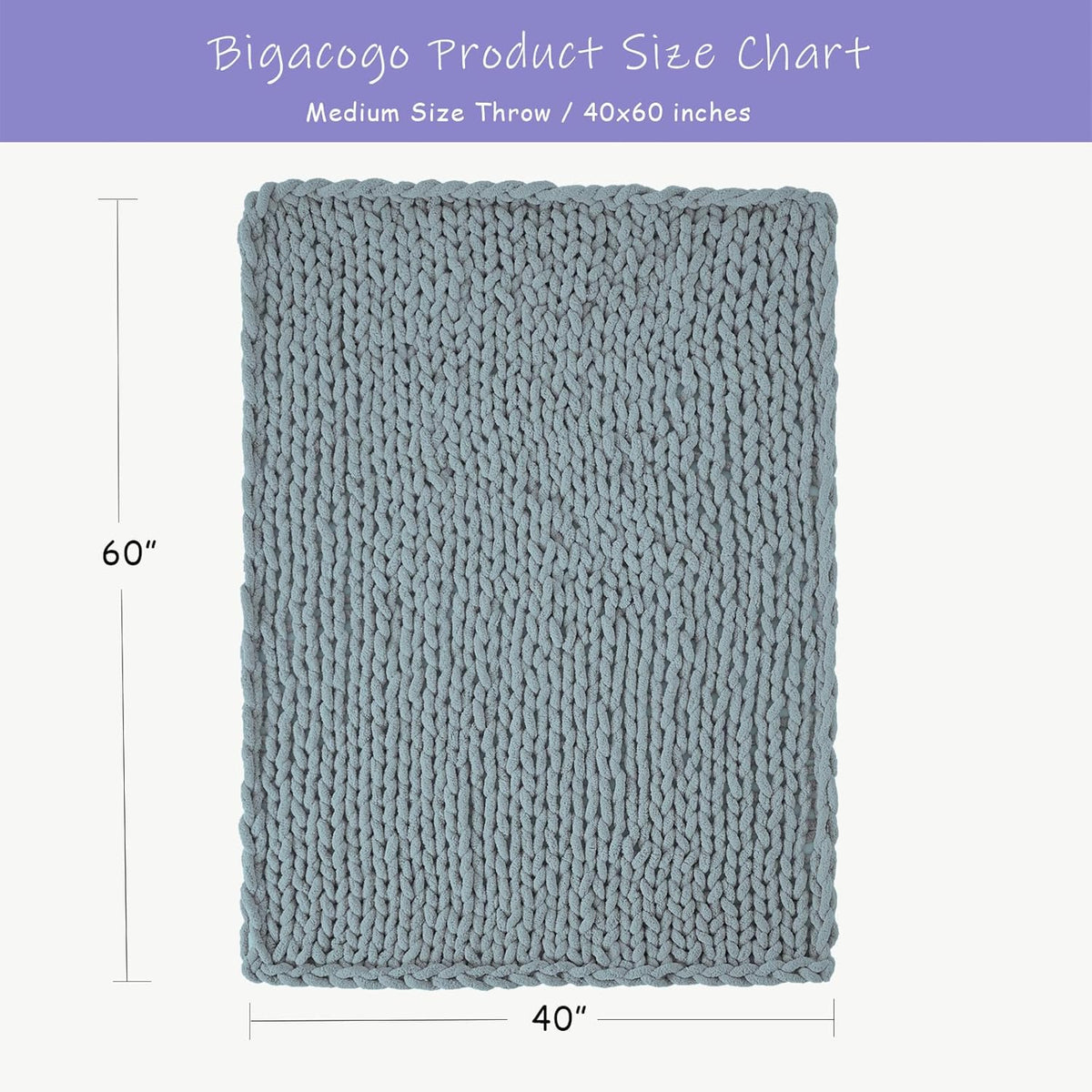 Bigacogo Chunky Knit Throw Blanket for Couch, 40x60 inches, 100% Hand Knitted with Thick Jumbo