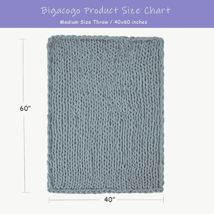 Bigacogo Chunky Knit Throw Blanket for Couch, 40x60 inches, 100% Hand Knitted with Thick Jumbo