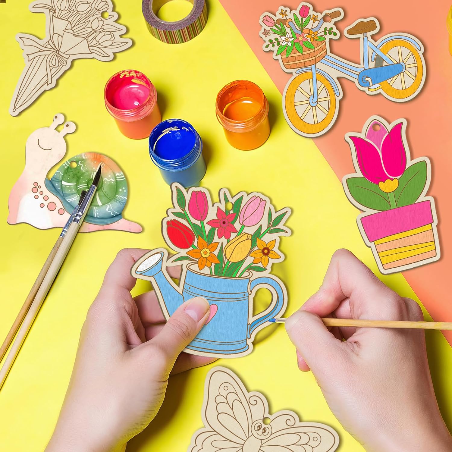 80PCS Wooden Spring Ornaments to Paint, 10 Styles DIY Blank Unfinished Wood Flower Cutouts