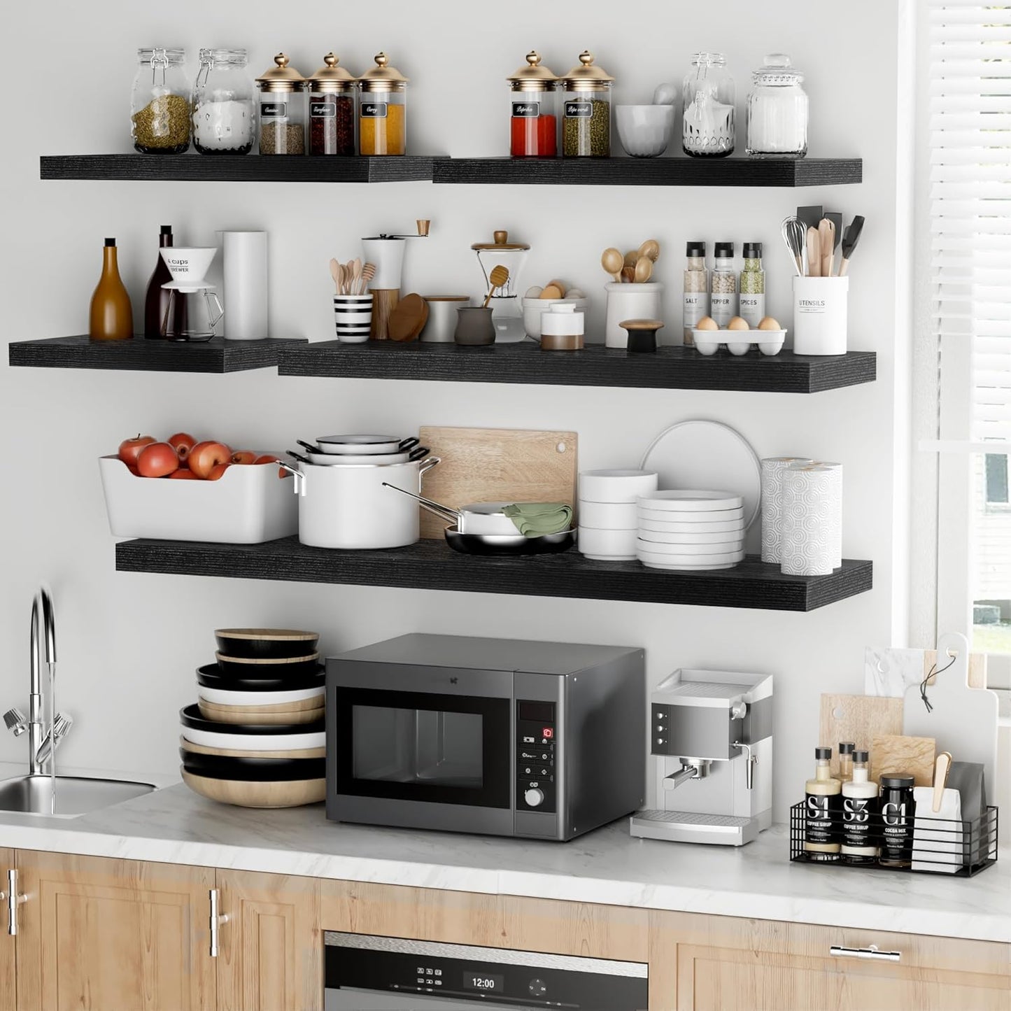 Fun Memories Floating Shelves - 12 Inch Rustic Wooden Wall Shelves - Extra Deeper & Thicker Wall