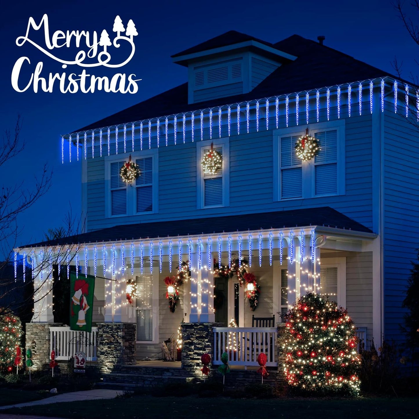 Icicle Lights Outdoor, 19.8Ft Meteor Shower Lights with 20 Tubes, Snowfall Shooting Star Light