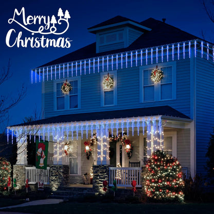 Icicle Lights Outdoor, 19.8Ft Meteor Shower Lights with 20 Tubes, Snowfall Shooting Star Light