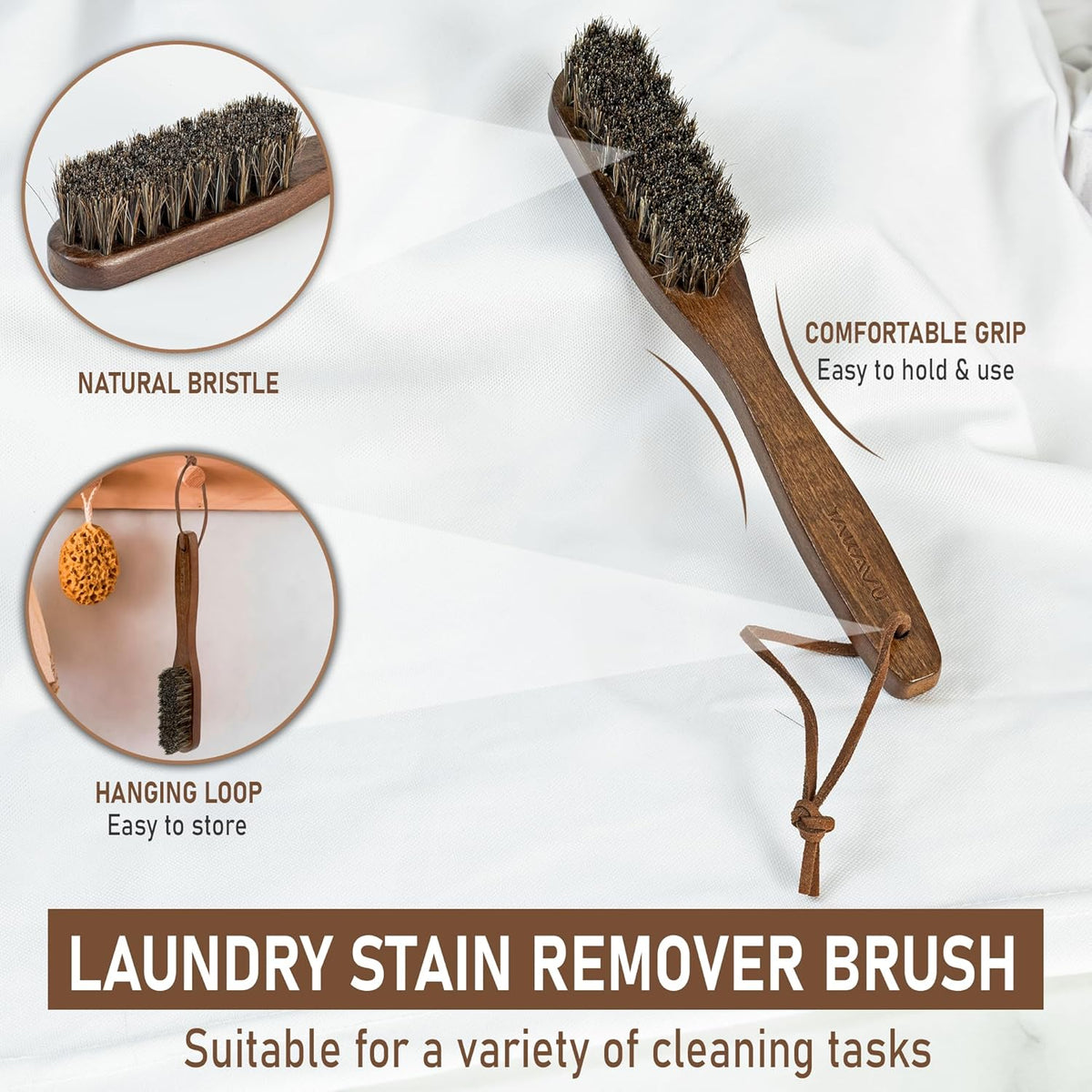 Takavu Horsehair Laundry Stain Brush Set (2 Pack) - Soft Bristle Spot Cleaner for Delicate Fabrics