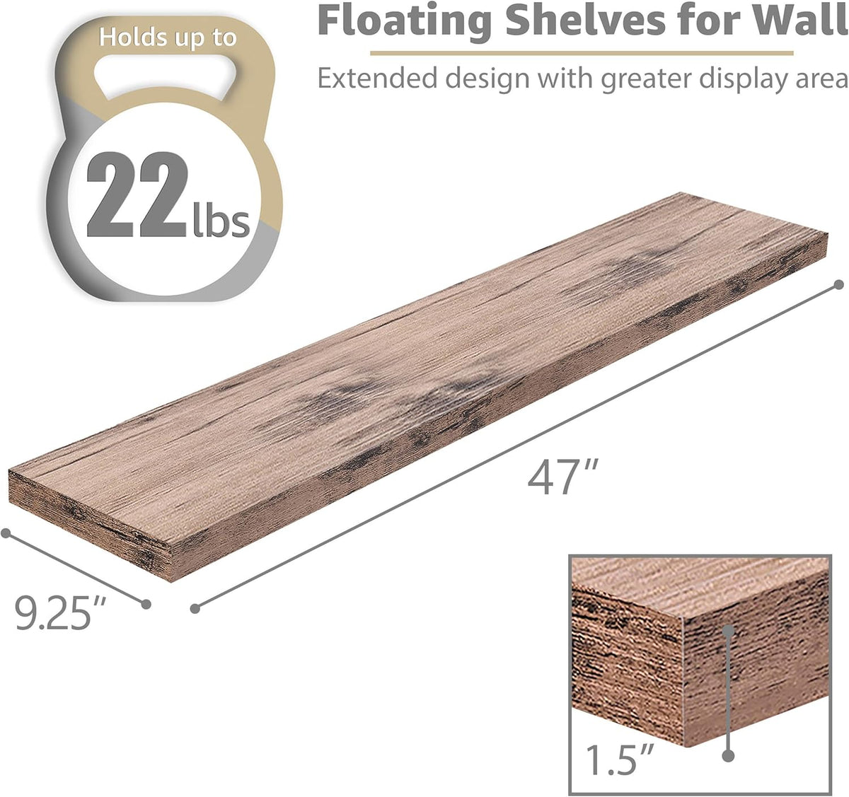 Sorbus Floating Shelves for Wall - 48 Inch Long Bathroom Shelves, Wall Decor for Bedroom, Kitchen