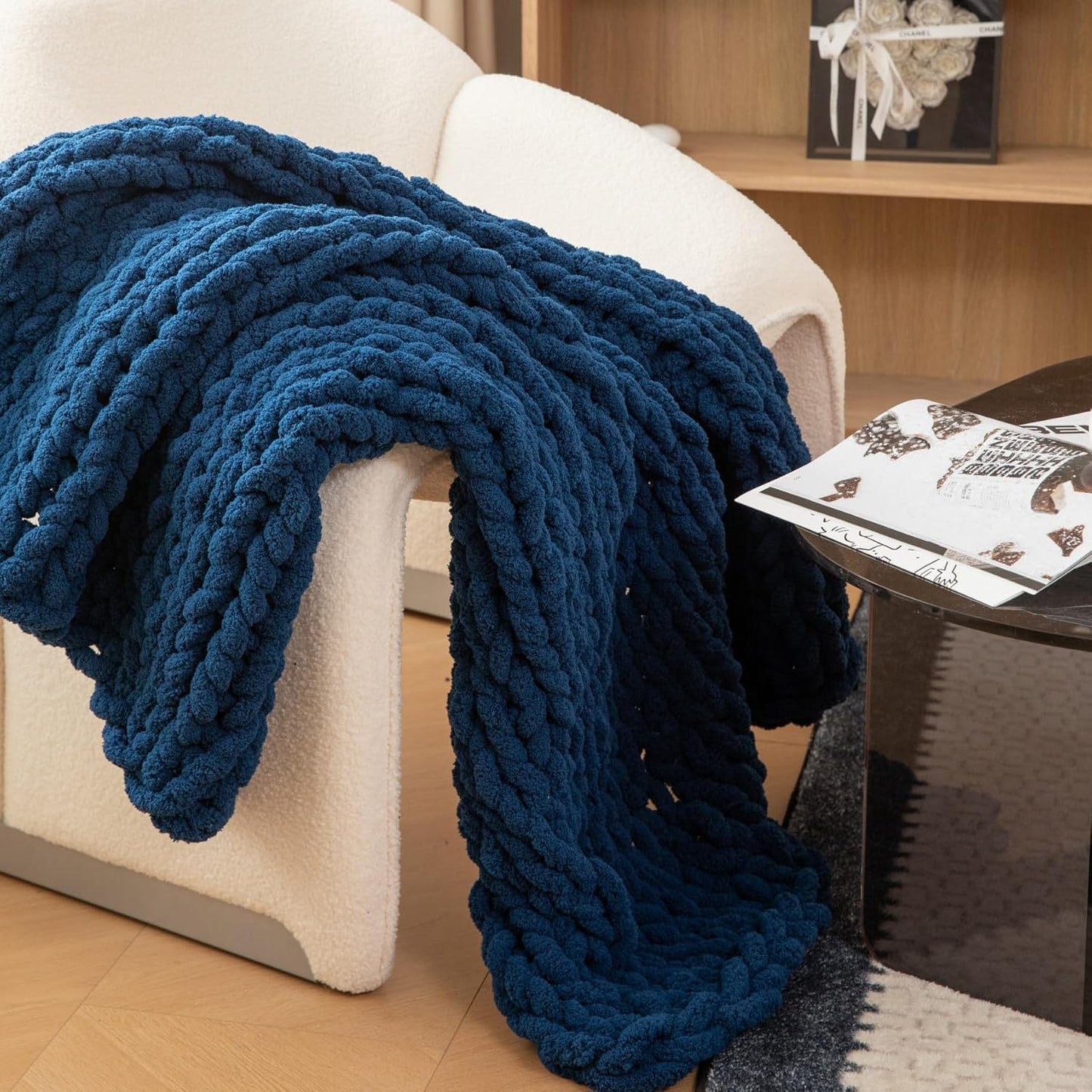 WESHIONGOO Chunky Knit Blanket Throw 40"*40" Knitted Throw Blankets for Couch Bed Fluffy Soft