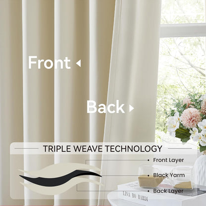 KangBang Pinch Pleated 120 Inch Cream Curtains for Bedroom Nursery, Extra Long Thermal Insulated