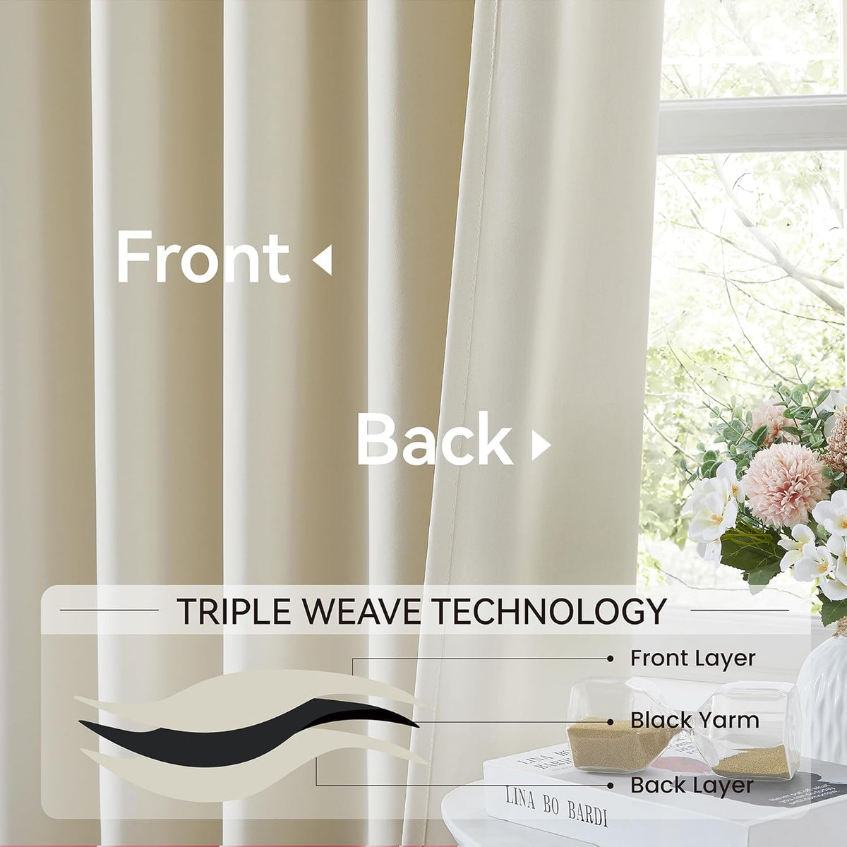 KangBang Cream Blackout Curtains 105 Inches Long, Extra Wide Pinch Pleated Sound Dampening Room