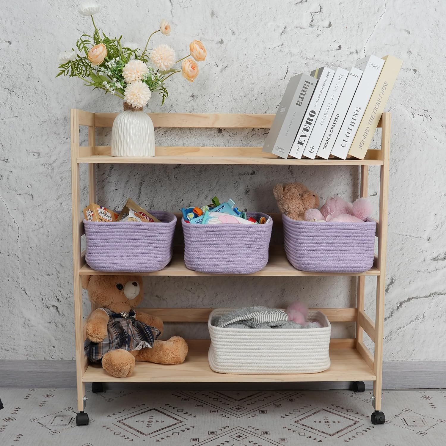Small Woven Storage Baskets 12“X8”X5“ Decorative Rope Bins for Organizing Shelves, Closets, and