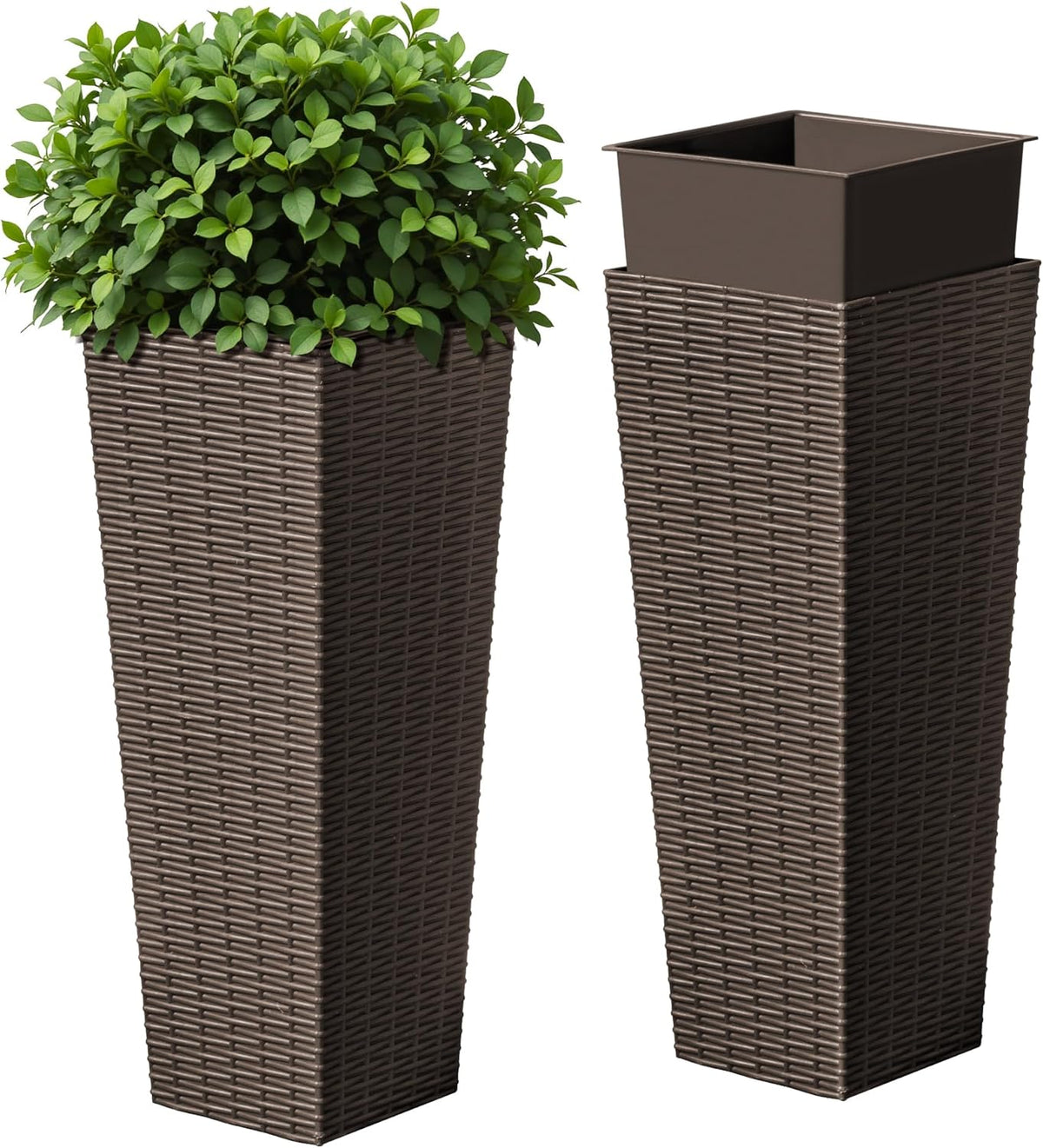 Devoko Resin Tall Planters for Outdoor Plants Set of 2, Large Taper Outdoor Planter Pots with 4
